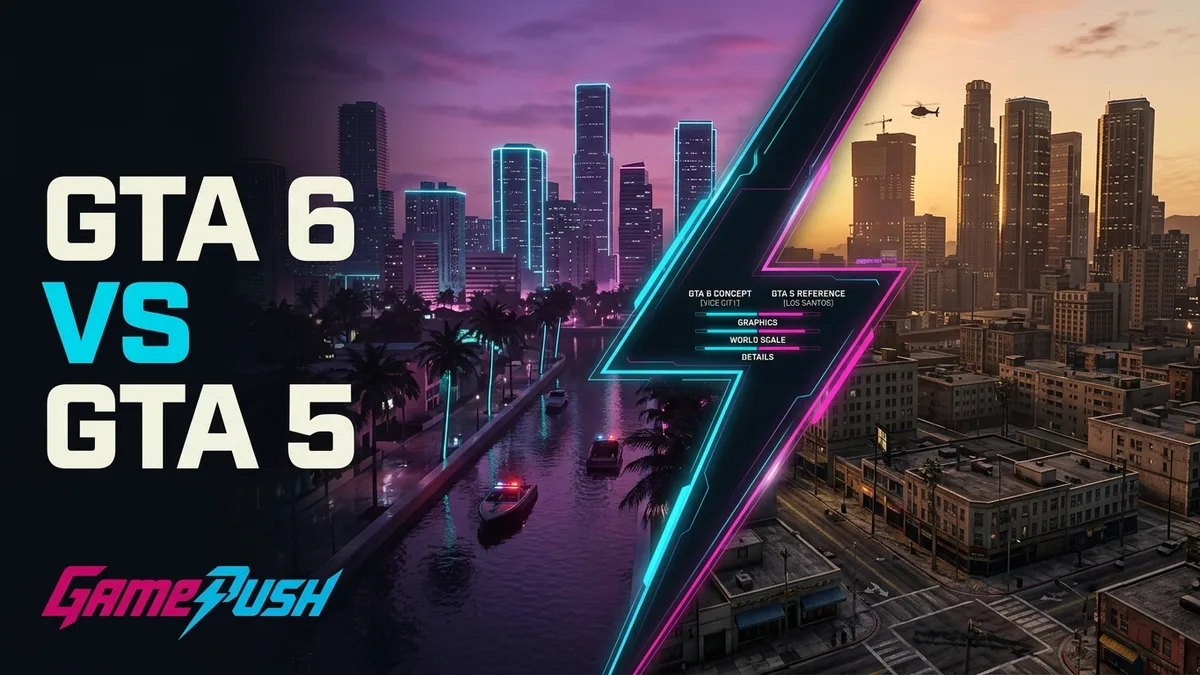 GTA 6 vs. GTA 5: geteiltes Bild mit Vice City und Los Santos im direkten Vergleich